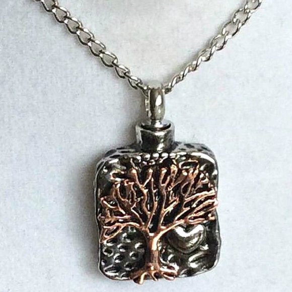 Beautiful "Sculptured Tree Of Life" Cremation Urn Necklace, Pouch, Fill kit - Picture 2 of 5